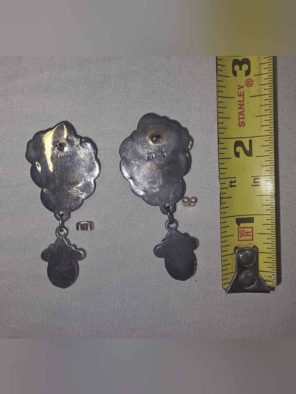 Native American sterling silver Earrings Signed, Heart Turquoise - Picture 7 of 14